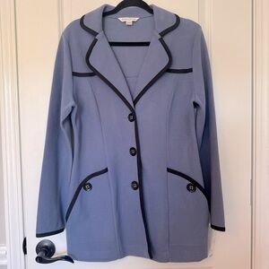 NWT Pendleton Blue and Black Trim Knit Button Front Blazer Jacket Size Medium
